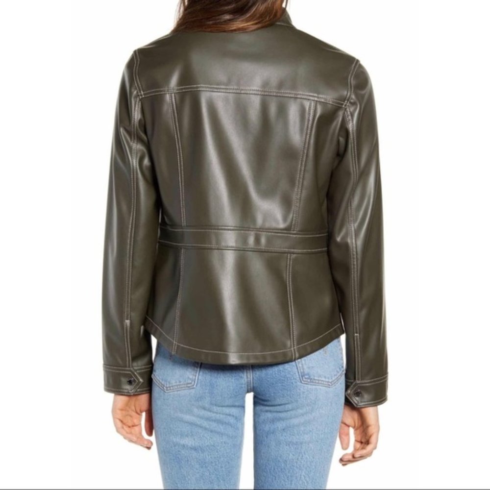 Sam Edelman Vegan Faux‎ Leather Jacket Women's Size Medium Loden Brown NWT - Picture 3 of 12